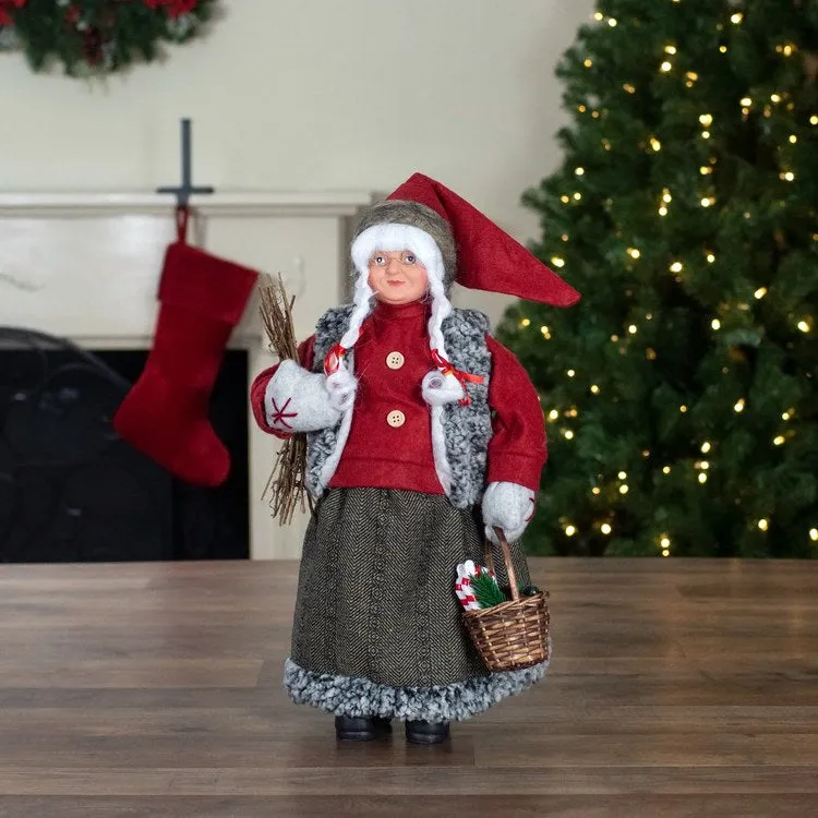 18" Mrs. Clause Carrying a Basket of Gifts and Firewood Christmas Figurine