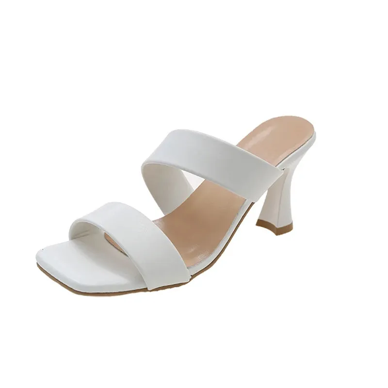 8cm Thin Heels Slides Square Toe Straps Sandals