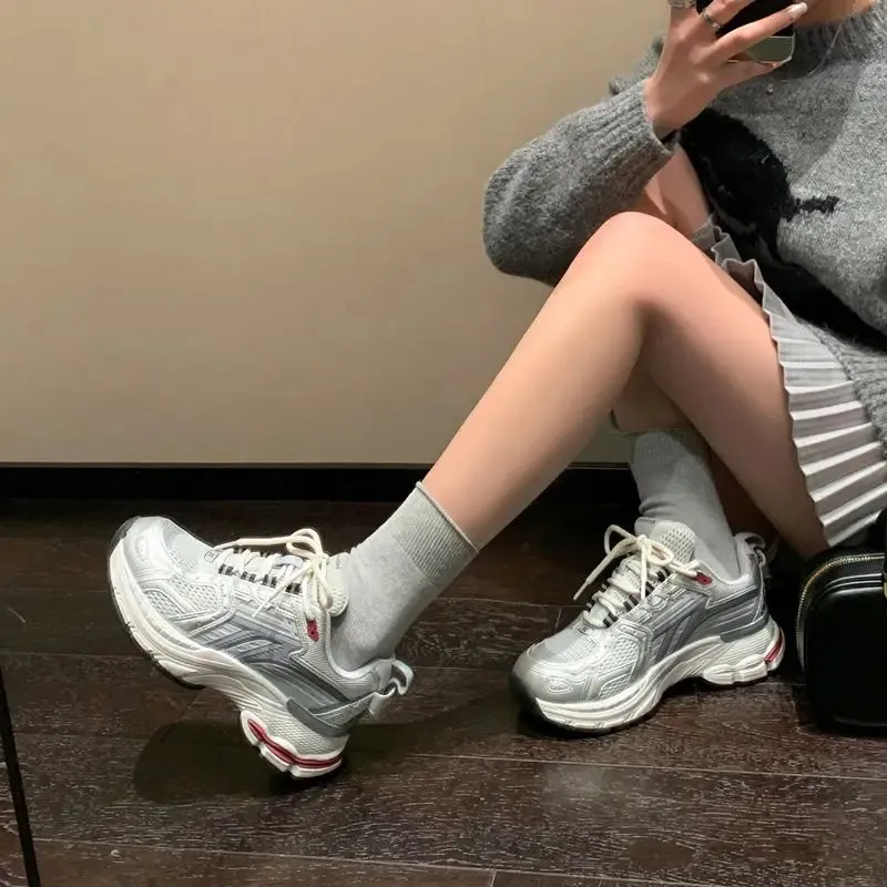 binfenxie  -  2024 New Mesh Lace Up Women Sneakers Mixed Color Fashion Women's Flats Spring Chunky Sneakers Platform Casual Shoes