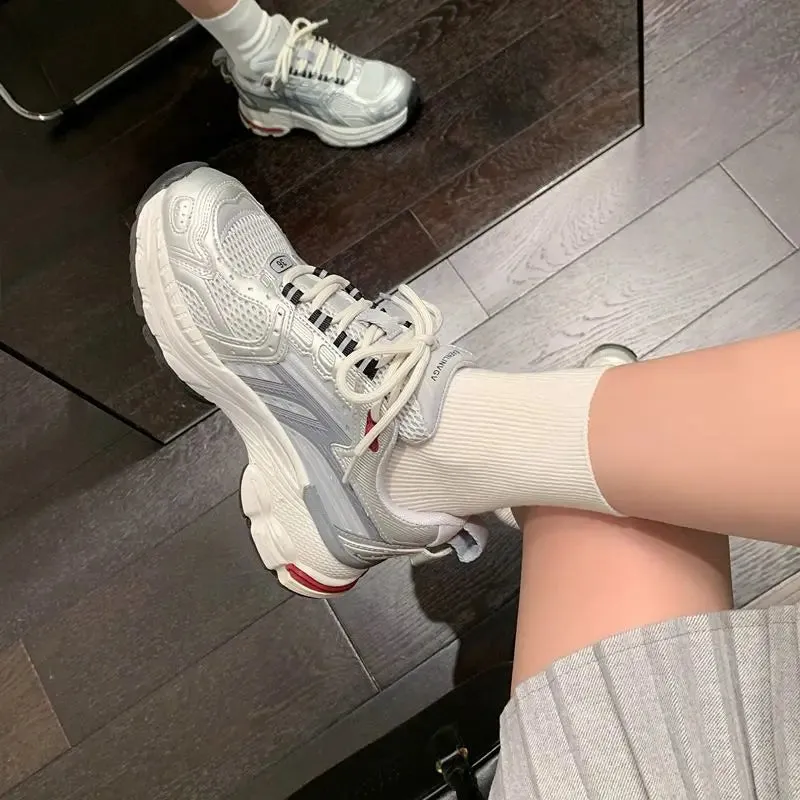 binfenxie  -  2024 New Mesh Lace Up Women Sneakers Mixed Color Fashion Women's Flats Spring Chunky Sneakers Platform Casual Shoes