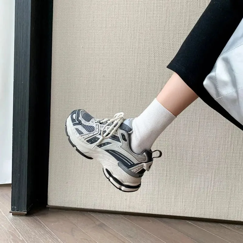 binfenxie  -  2024 New Mesh Lace Up Women Sneakers Mixed Color Fashion Women's Flats Spring Chunky Sneakers Platform Casual Shoes