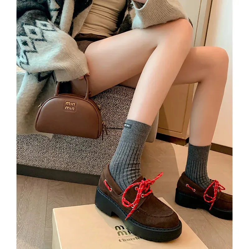 binfenxie  -  Fashion Women's Shoes New High-Quality Suede Shoes Round Toe Lace Up Thick Soled Shoes Daily Modern Casual Shoes Women