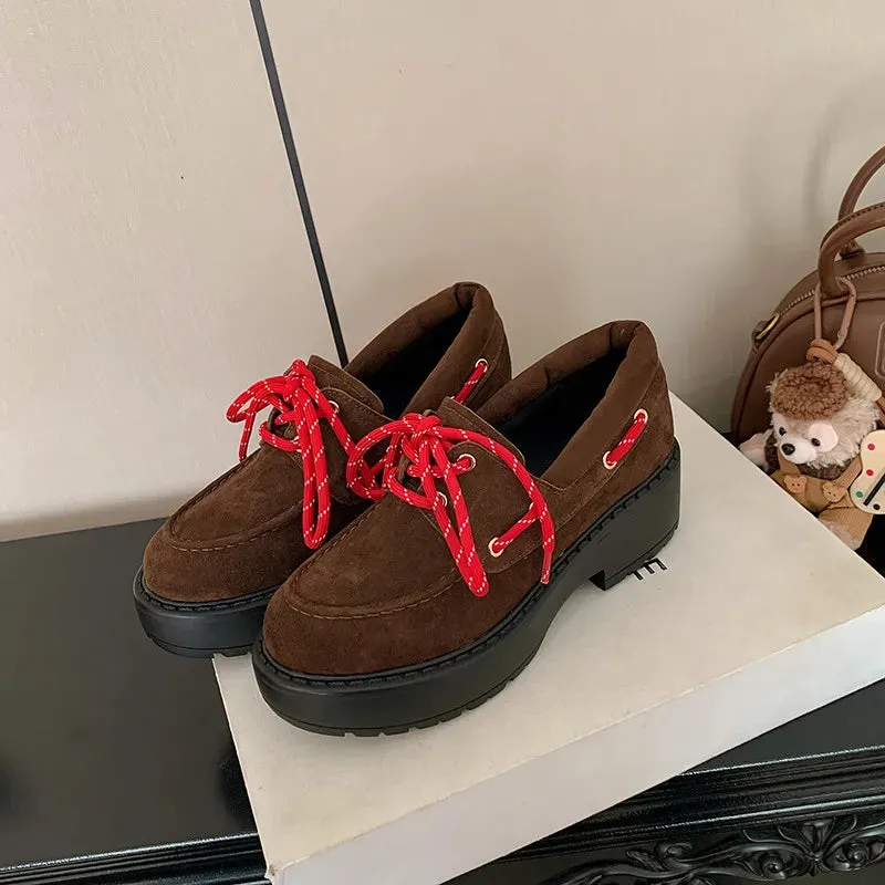 binfenxie  -  Fashion Women's Shoes New High-Quality Suede Shoes Round Toe Lace Up Thick Soled Shoes Daily Modern Casual Shoes Women