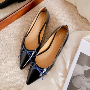 binfenxie  -  Fashion Women's Shoes New High Quality True Leather Pointed Bow Shallow Heel Leather Shoes Daily Lightweight Shoes