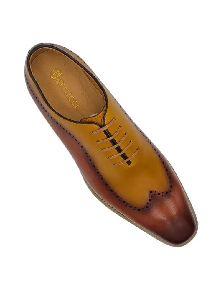 Carrucci Mens Brown/Tan Two Tone Lace-up Oxford Leather Dress Shoes