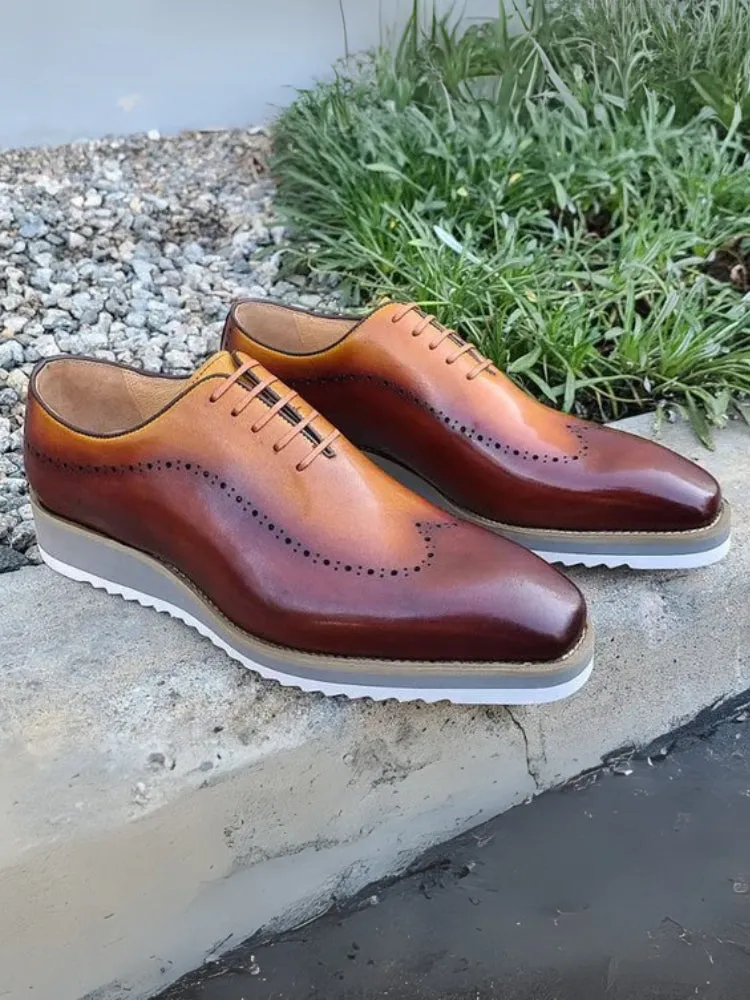 Carrucci Mens Brown/Tan Two Tone Lace-up Oxford Leather Dress Shoes
