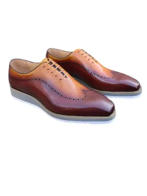 Carrucci Mens Brown/Tan Two Tone Lace-up Oxford Leather Dress Shoes