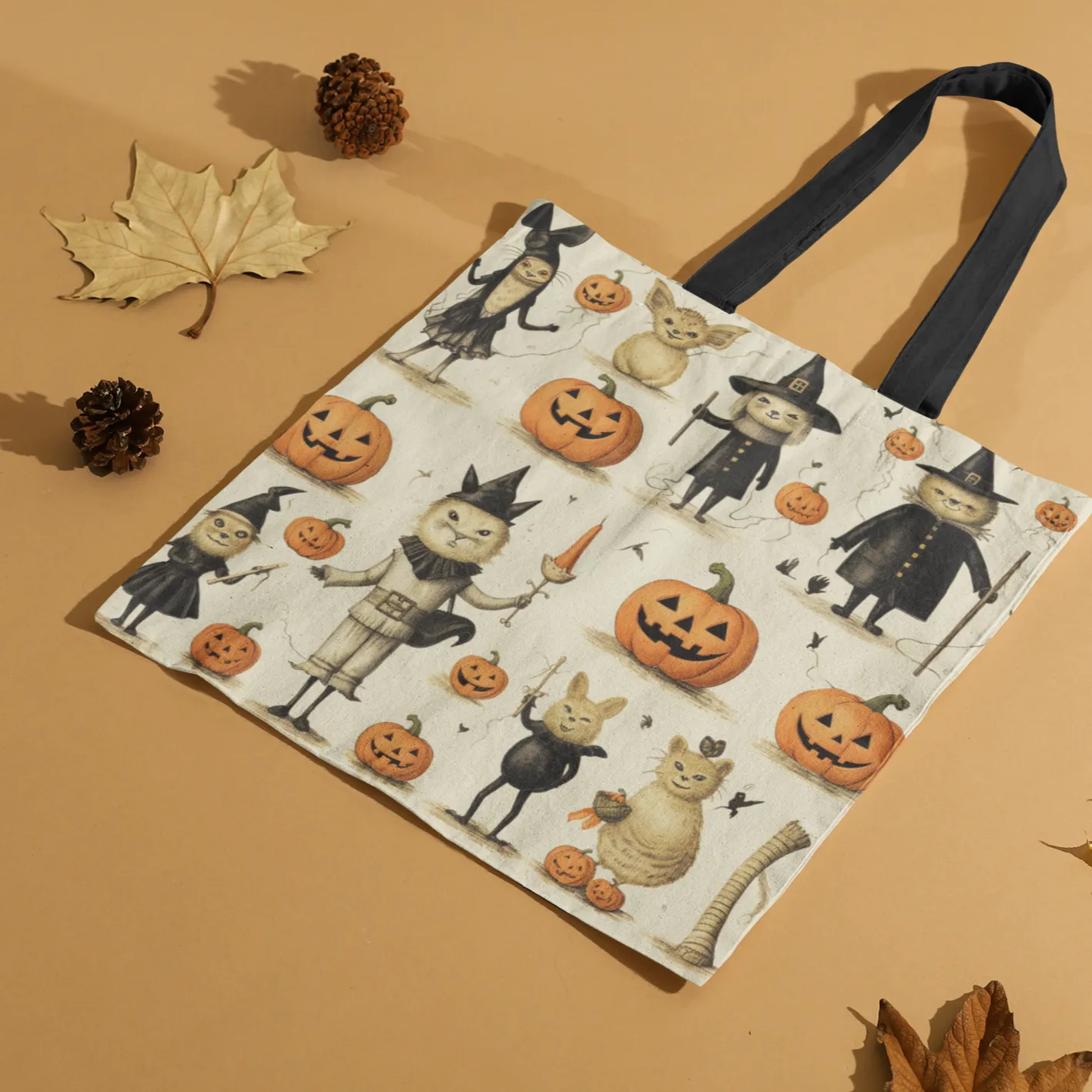 Cats and Pumpkins Halloween Tote Bag, Halloween Tote, Halloween Tote Bags, Tote bag Mockup Halloween, Tote Bags Halloween, Halloween Tote Witch, Pumpkin Tote