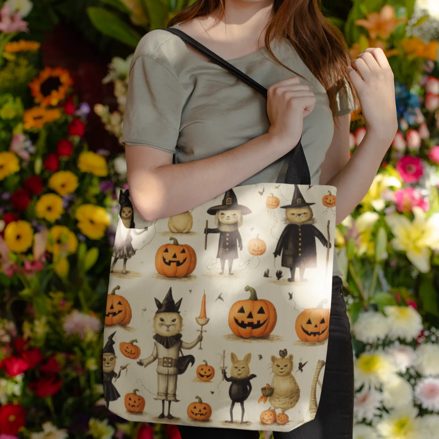 Cats and Pumpkins Halloween Tote Bag, Halloween Tote, Halloween Tote Bags, Tote bag Mockup Halloween, Tote Bags Halloween, Halloween Tote Witch, Pumpkin Tote