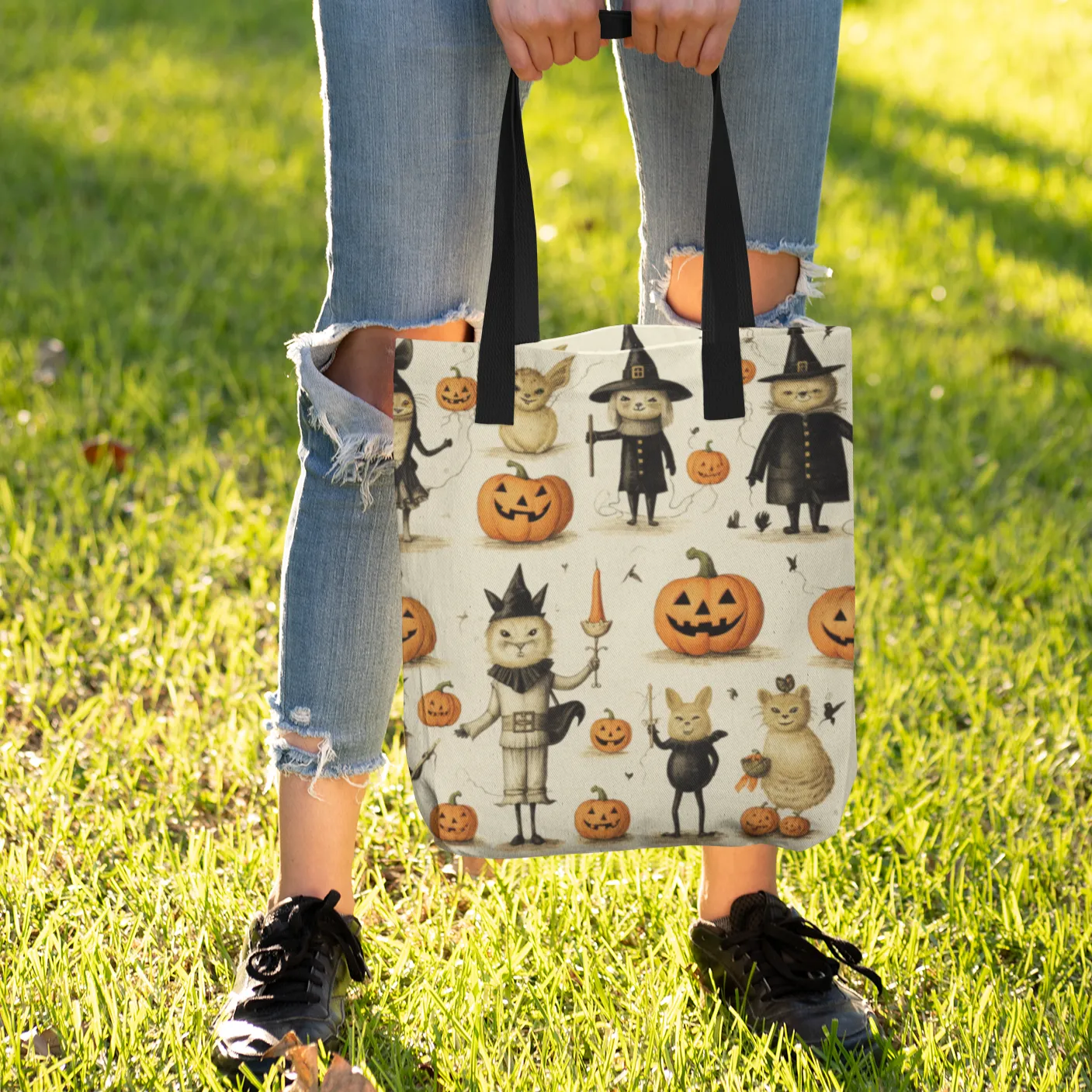Cats and Pumpkins Halloween Tote Bag, Halloween Tote, Halloween Tote Bags, Tote bag Mockup Halloween, Tote Bags Halloween, Halloween Tote Witch, Pumpkin Tote