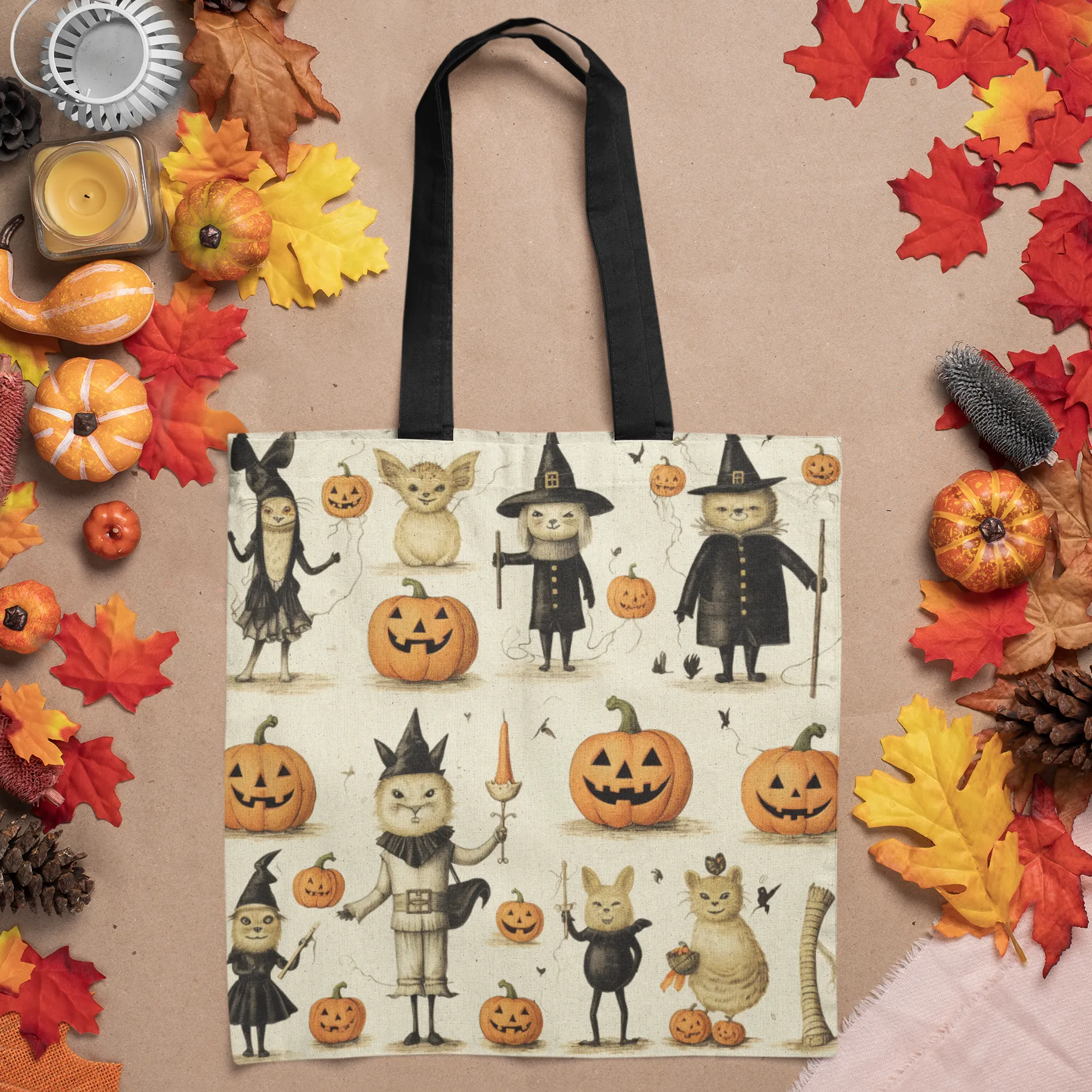 Cats and Pumpkins Halloween Tote Bag, Halloween Tote, Halloween Tote Bags, Tote bag Mockup Halloween, Tote Bags Halloween, Halloween Tote Witch, Pumpkin Tote