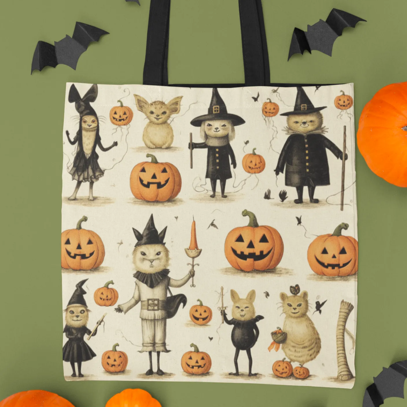 Cats and Pumpkins Halloween Tote Bag, Halloween Tote, Halloween Tote Bags, Tote bag Mockup Halloween, Tote Bags Halloween, Halloween Tote Witch, Pumpkin Tote