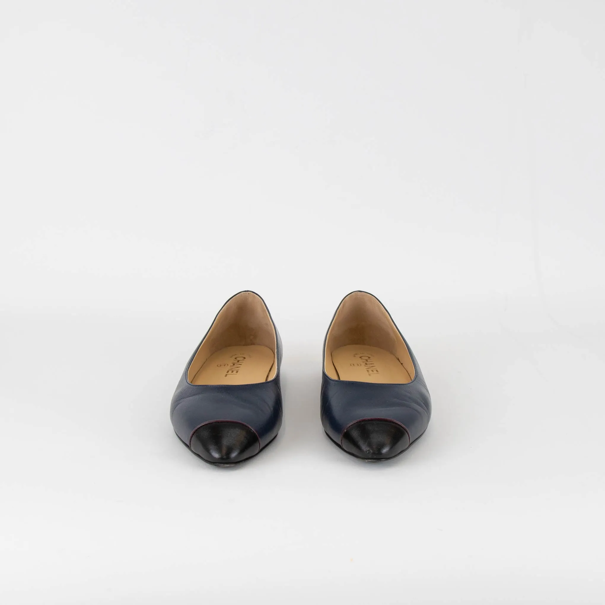 Chanel Navy Black Toe Flat Ballerinas Shoes