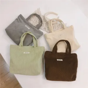 Classic Minimalist Pure Colors Corduroy Tote Bag, Large Capacity Tote Bag, Autumn Gift, Lunch Bag