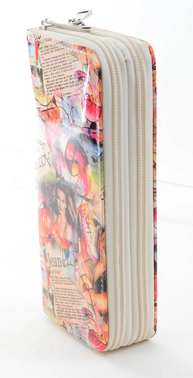 Colorful Magazine New York Fashion Dual Zipper Wallet