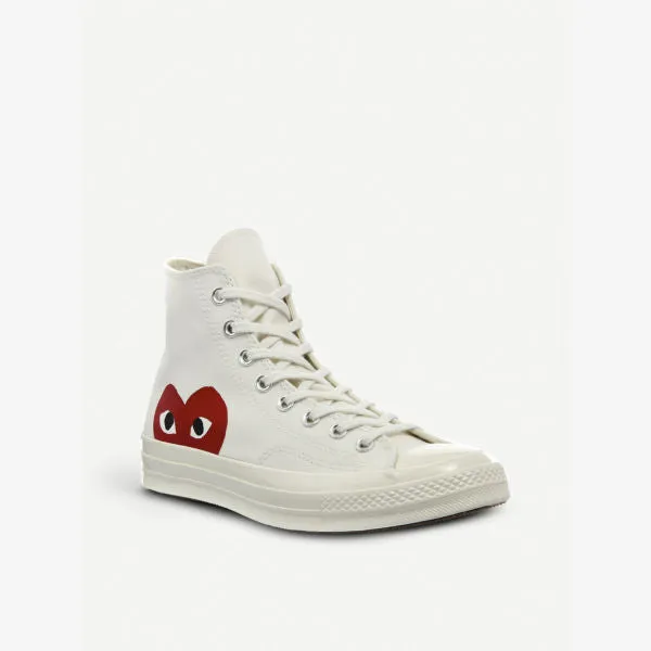 Comme des Garçons PLAY x Converse high-top sneakers in 70s Comme des Garçons fabric, beige