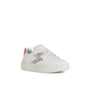 Geox Girls Lace Up White Glitter Casual Trainer Mikiroshi - J45DVA