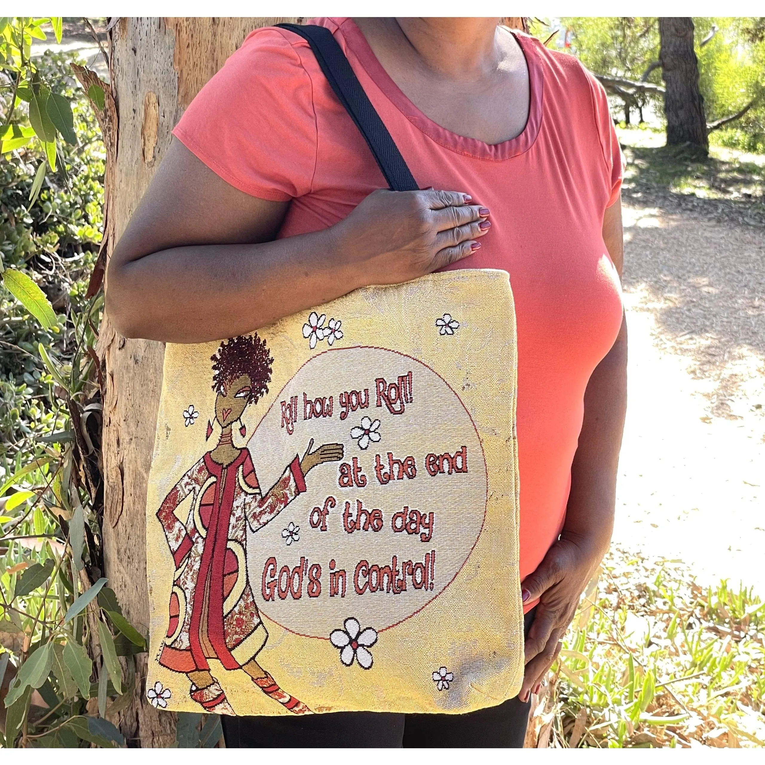 God's in Control Woven Tote Bag