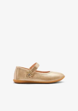 Gold Flower Strip Ballerinas