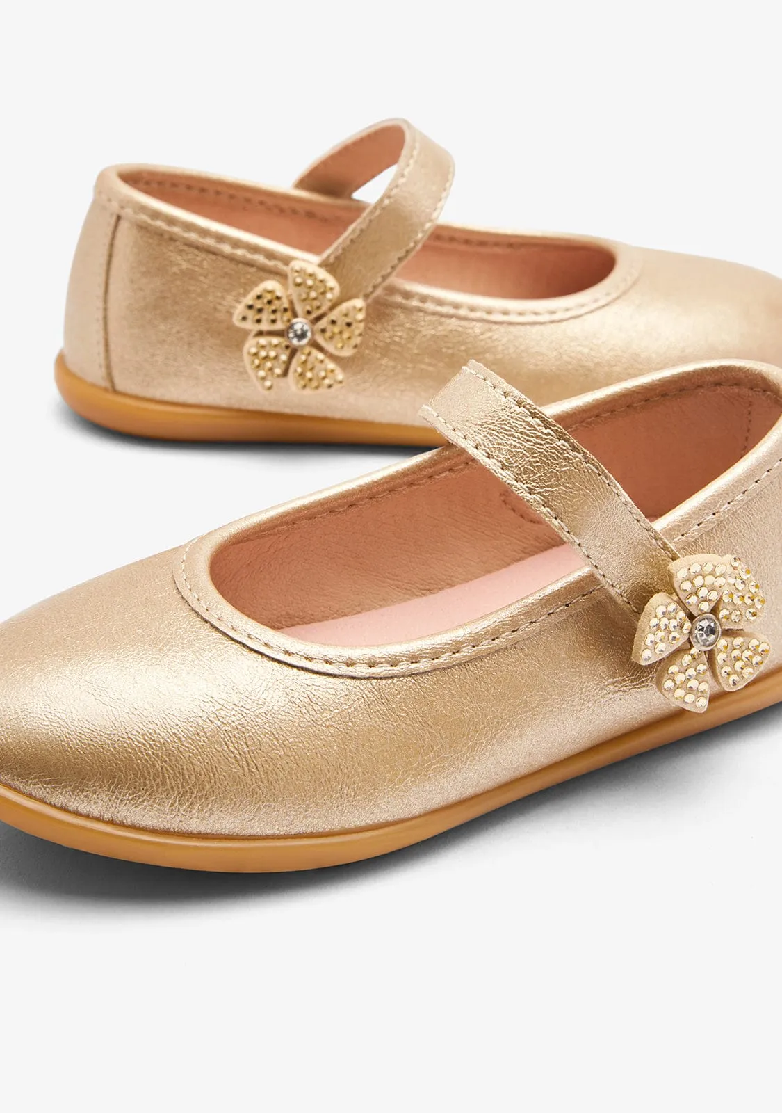 Gold Flower Strip Ballerinas