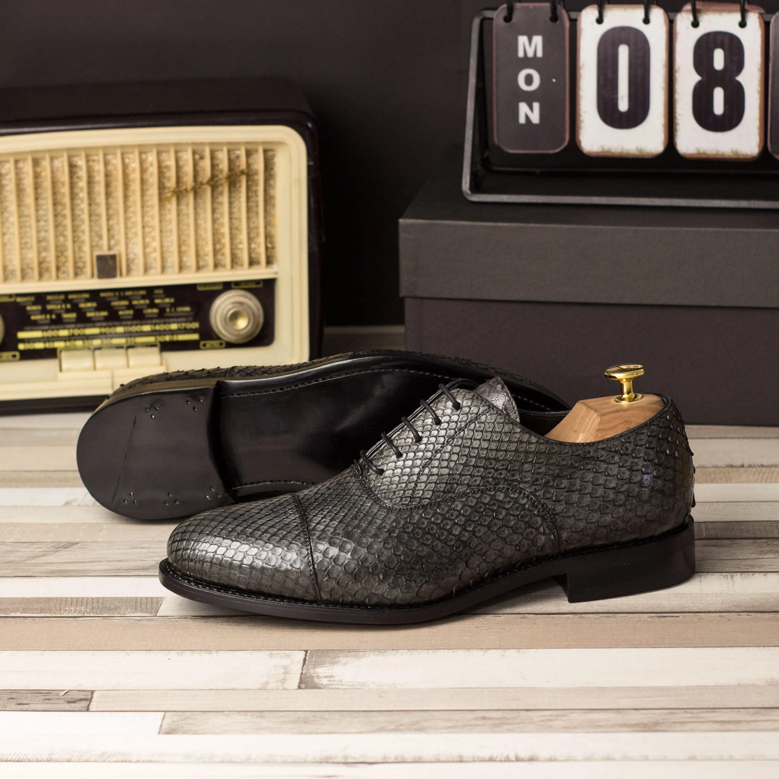 Grey Python Oxford Shoes