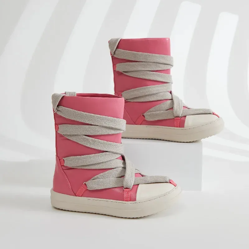 High top sneakers wrapped up thick tied laces