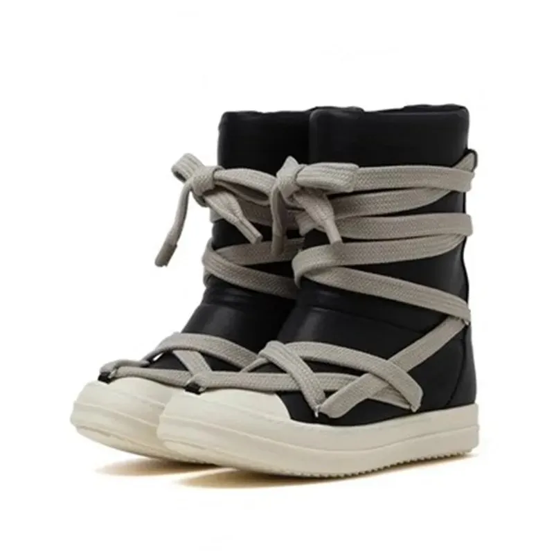High top sneakers wrapped up thick tied laces