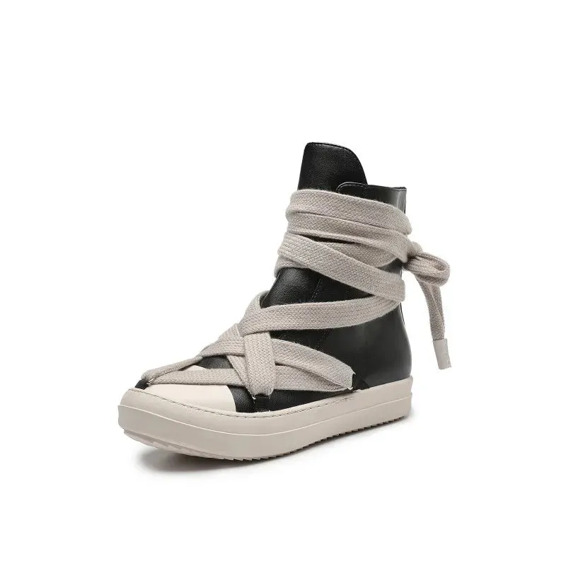 High top sneakers wrapped up thick tied laces