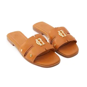 Holland Cooper Monogram Ladies Sliders - Tan Leather