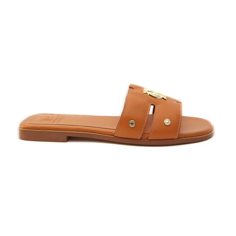 Holland Cooper Monogram Ladies Sliders - Tan Leather