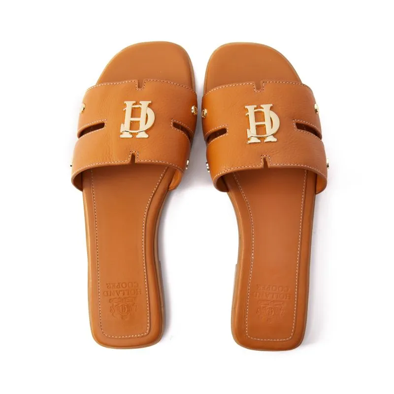 Holland Cooper Monogram Ladies Sliders - Tan Leather