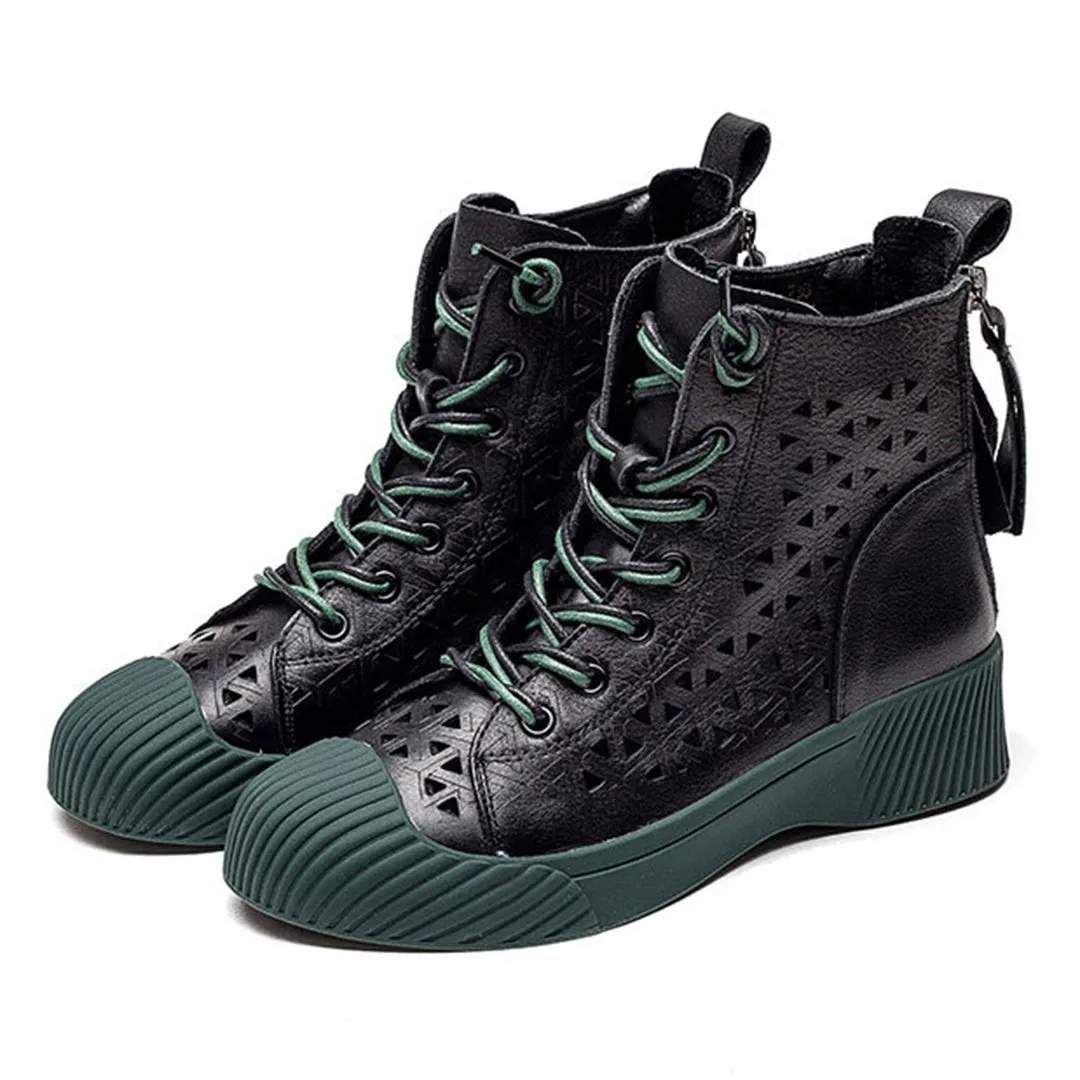 Hollow Out Lace Up Leather Boots