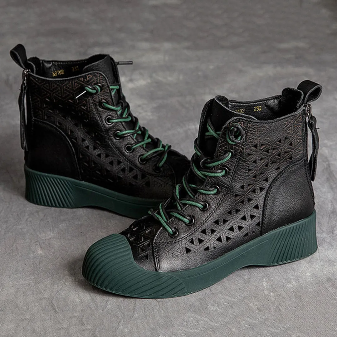 Hollow Out Lace Up Leather Boots