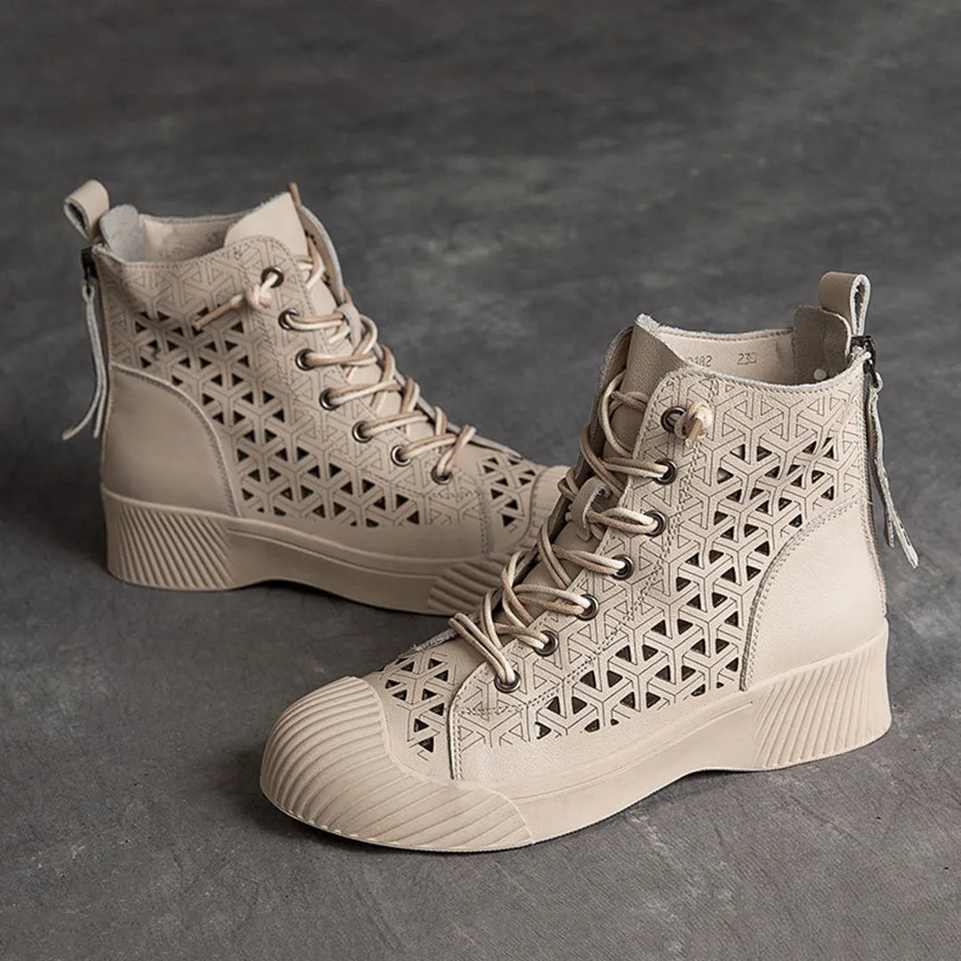 Hollow Out Lace Up Leather Boots