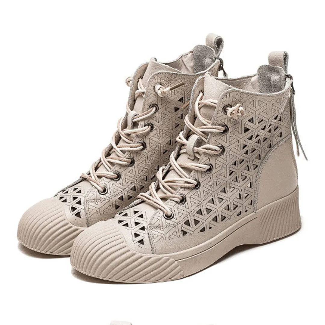 Hollow Out Lace Up Leather Boots