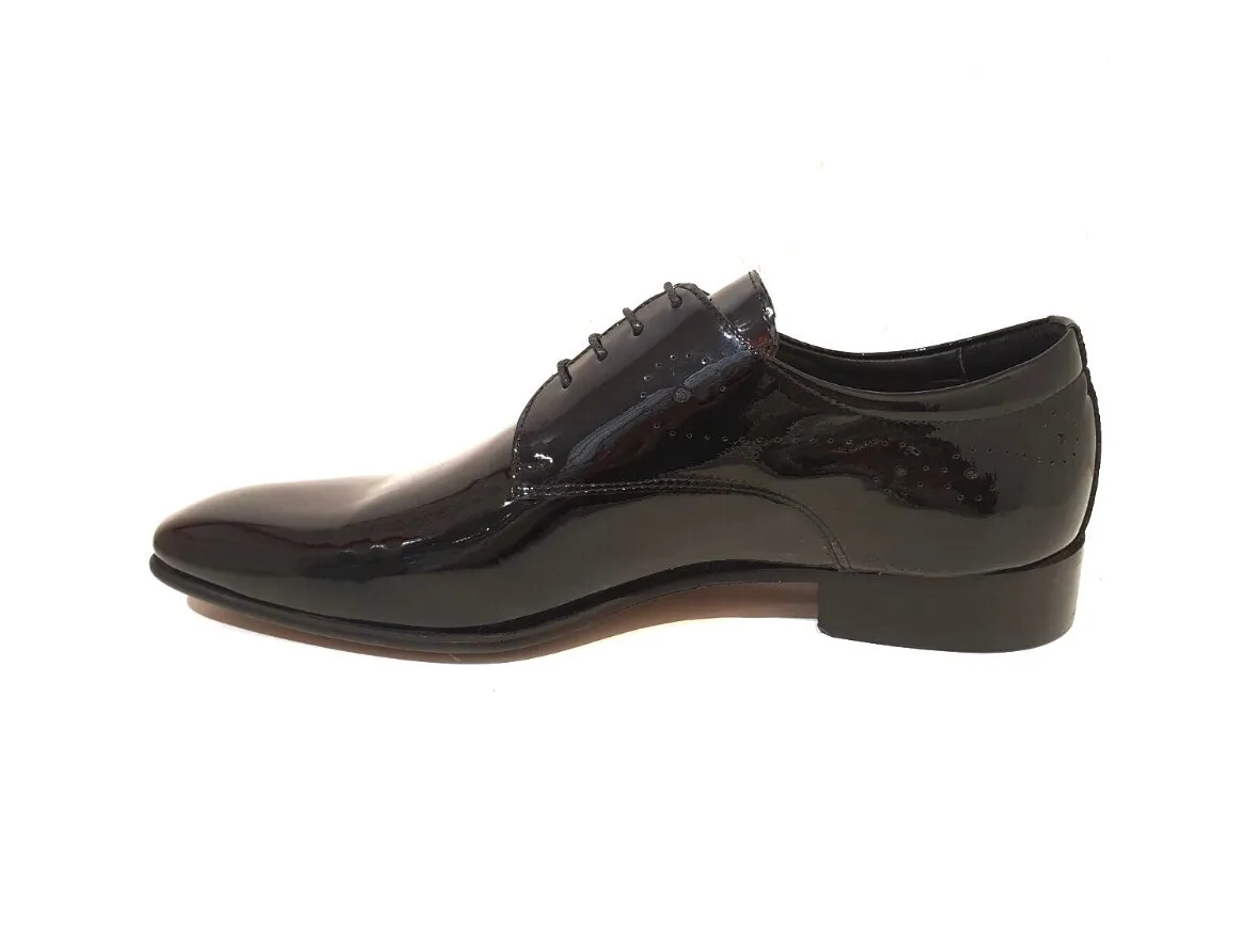 Imaschi Gold 3929 Vernice Nero Black Patent Leather 4 Eyelet Shoe Made In Italy