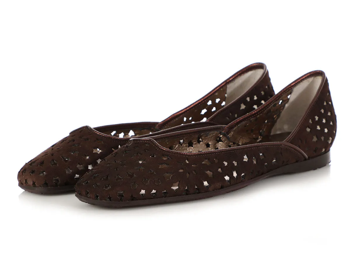 Jimmy Choo Chocolate Suede London Cut-Out Ballet Flats