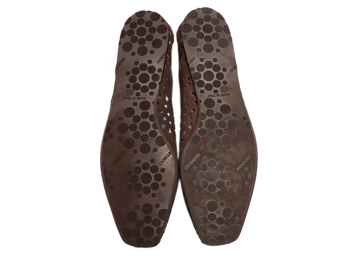 Jimmy Choo Chocolate Suede London Cut-Out Ballet Flats