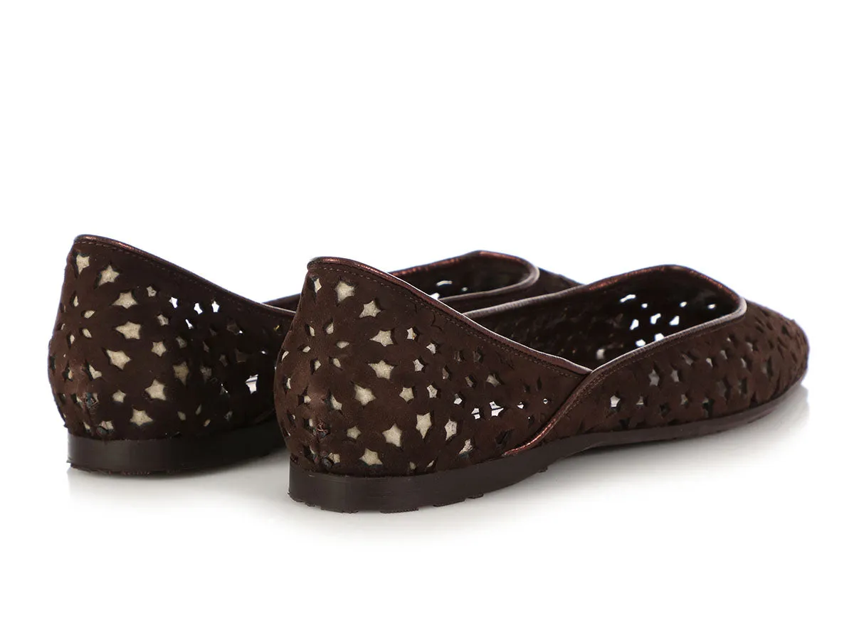 Jimmy Choo Chocolate Suede London Cut-Out Ballet Flats