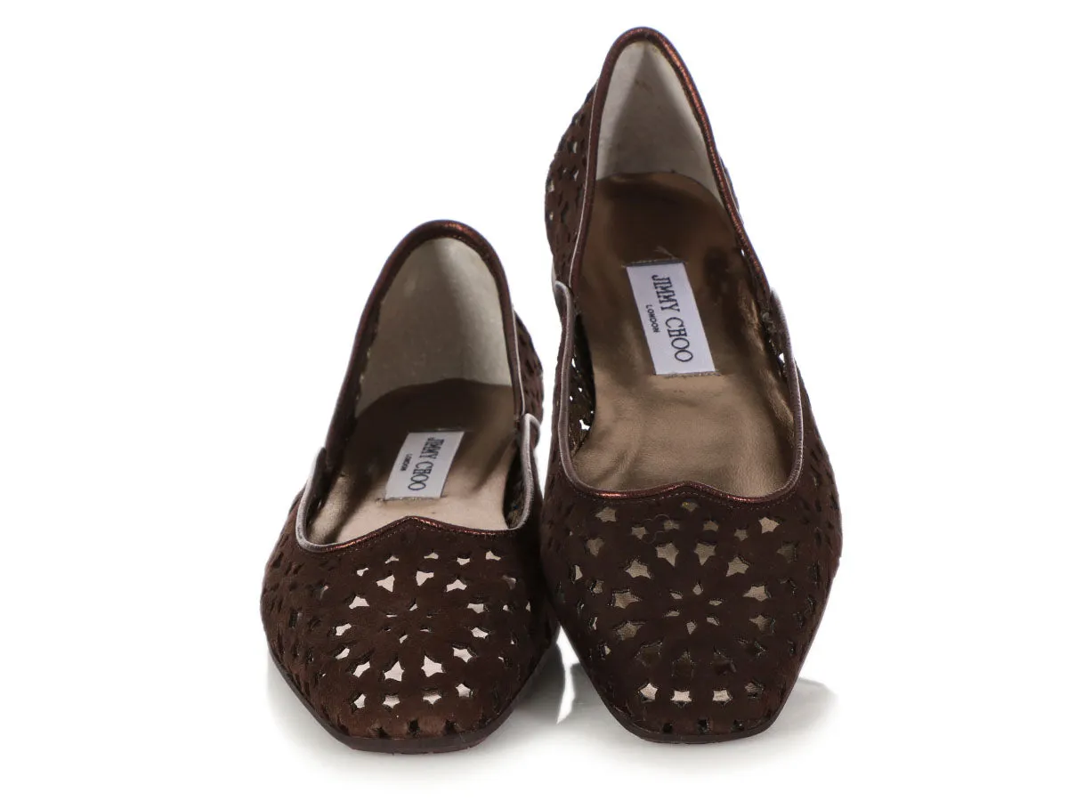 Jimmy Choo Chocolate Suede London Cut-Out Ballet Flats