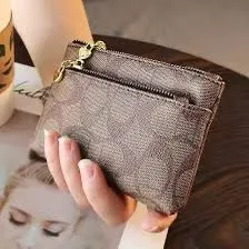 Luxury Designer Plaid Leather Small Zipper Wallet Ladies Storage Bag S4524110