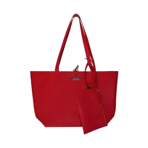 MANDAVA Women's/Ladies Top Handle PU Leather Tote Bag, Handbag with Detachable Cosmetic Pouch (Cherry Red)