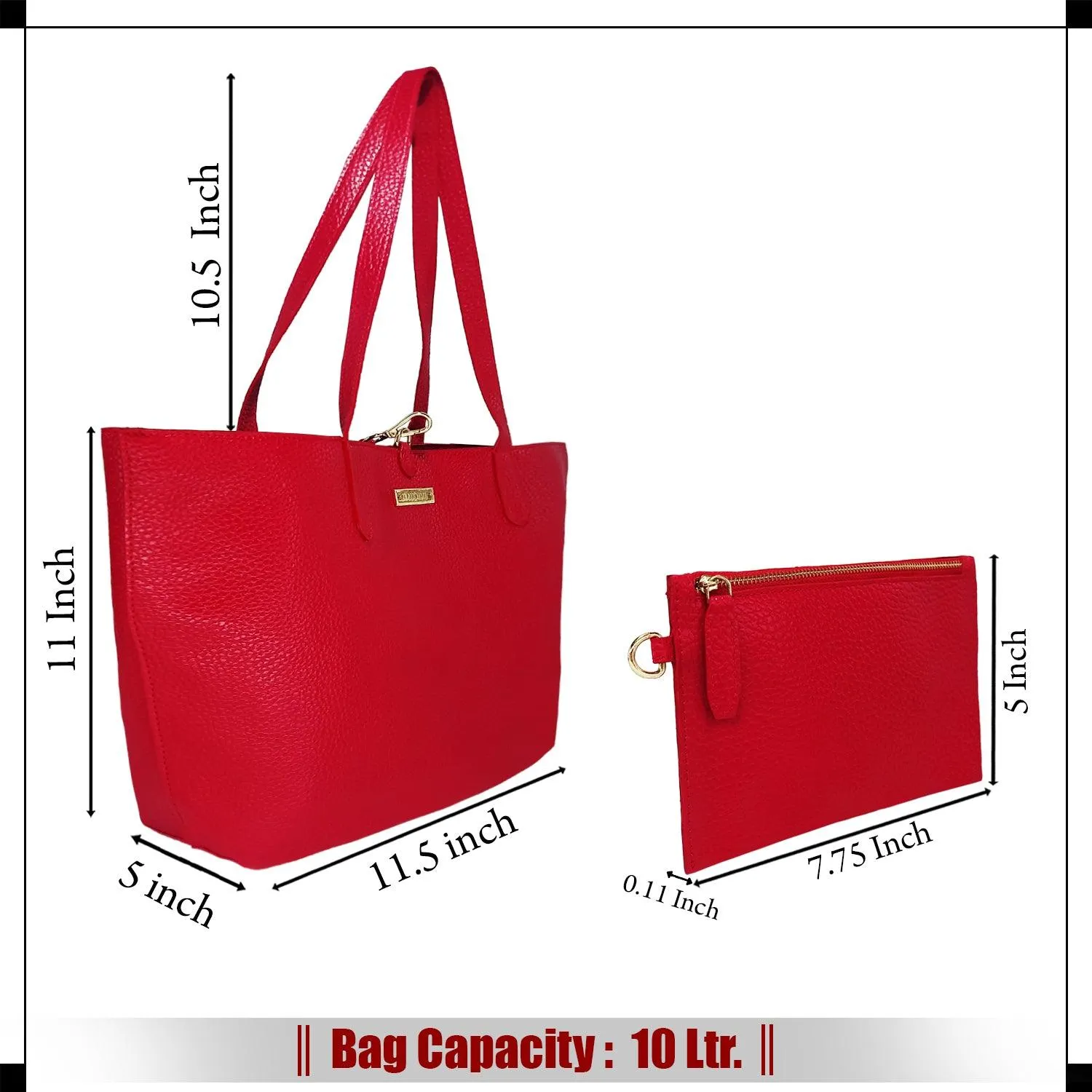 MANDAVA Women's/Ladies Top Handle PU Leather Tote Bag, Handbag with Detachable Cosmetic Pouch (Cherry Red)