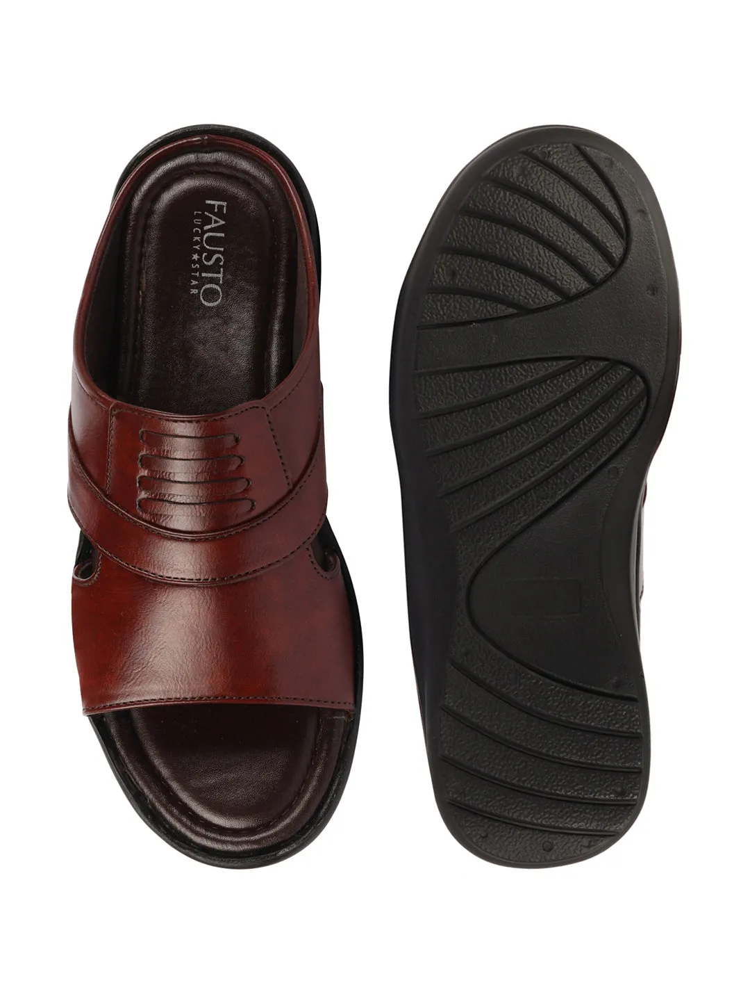 Men Cherry Daily Indoor Outdoor Comfort Stitched Design Open Toe Slip On Slipper