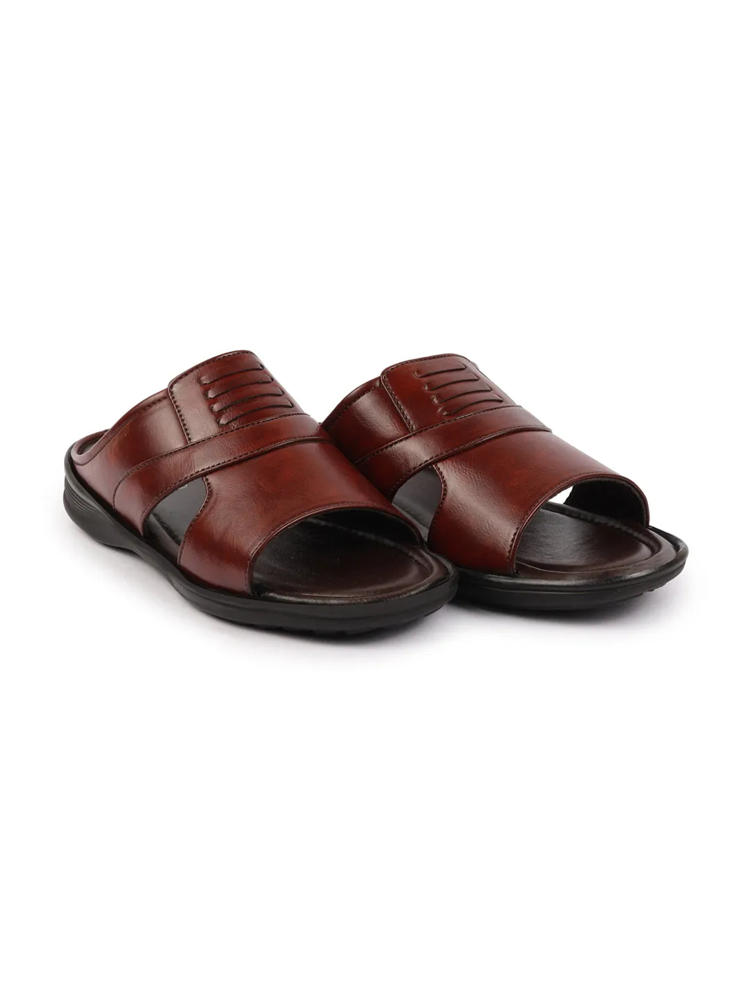 Men Cherry Daily Indoor Outdoor Comfort Stitched Design Open Toe Slip On Slipper