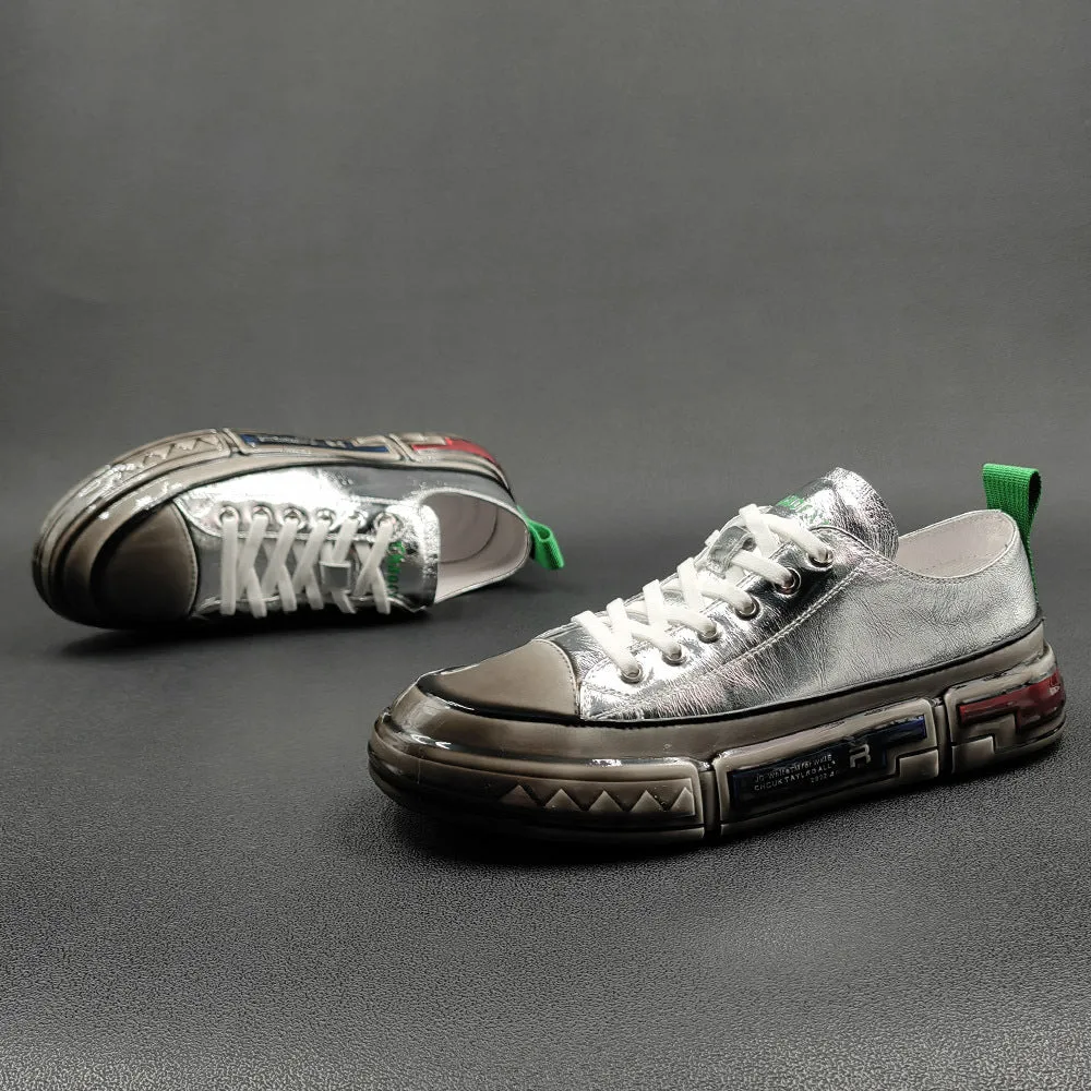 Men Fashion Glued Leather Casual Sneakers