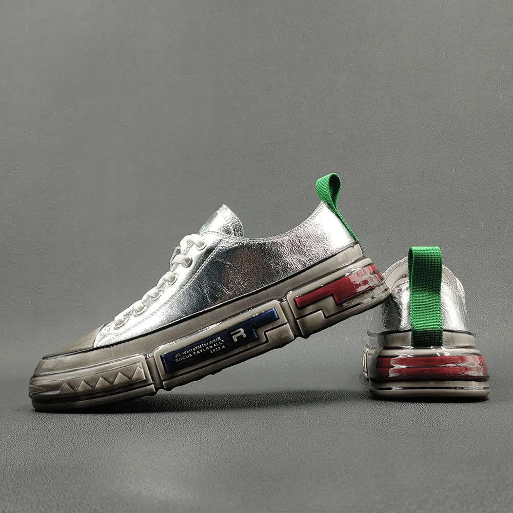 Men Fashion Glued Leather Casual Sneakers