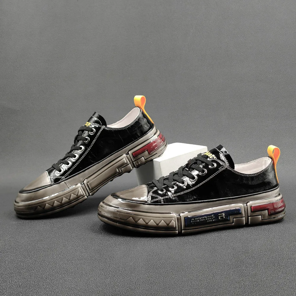 Men Fashion Glued Leather Casual Sneakers