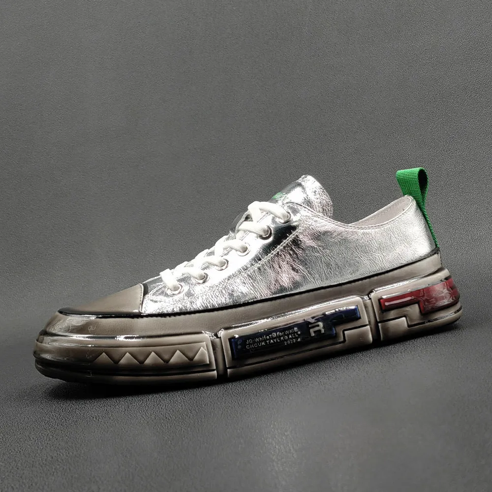 Men Fashion Glued Leather Casual Sneakers