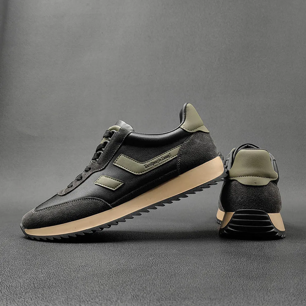 Men Fashion Patchwork Cowhide Flat Casual Sneakers